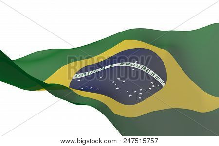 Waving Flag Of Brazil. Ordem E Progresso. Order And Progress. Rio De Janeiro. South America. State S