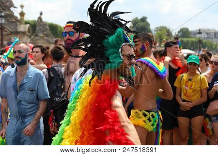 Paris, France-june 30, 2018 : The Participant Of Gay Pride Parade At Concorde Place In Paris, France