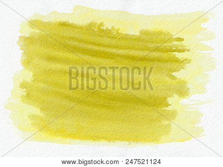 Yellow Gold Horizontal  Watercolor  Hand Drawn  Background. Beautiful Hard Strokes Of The Paint Brus