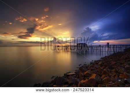 Majestic Burning Sunset Over The 