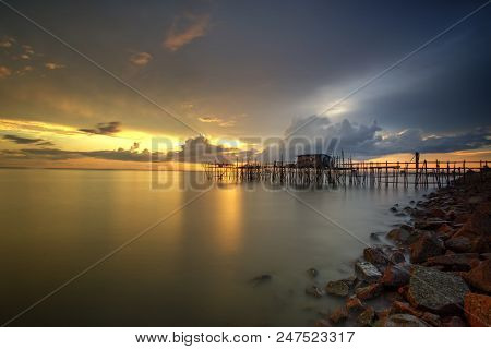 Majestic Burning Sunset Over The 