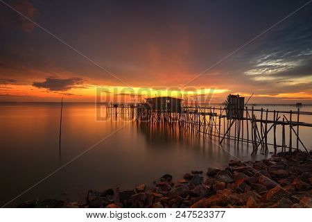 Majestic Burning Sunset Over The 