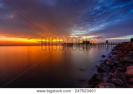 Majestic Burning Sunset Over The 