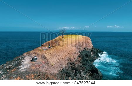 Aerial view of small island. View from Bukit Asah, new tourist attraction of tropical island Bali, Indonesia