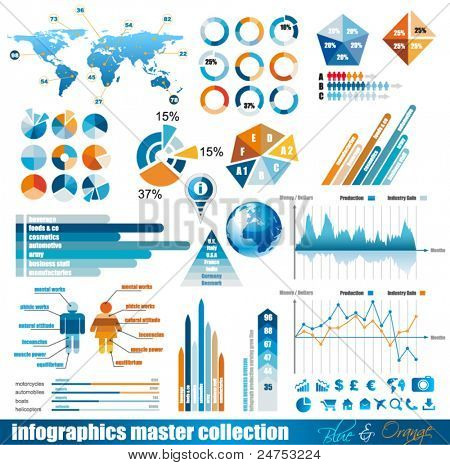 Premium Infografiken master Collection: Diagramme, Histogramme, Pfeile, Diagramm, 3D Globus, Symbole und eine Menge