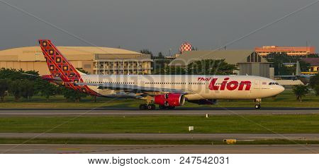 Bangkok, Thailand - Apr 23, 2018. An Airbus A330-300 Airplane Of Thai Lion Air Taxiing On Runway Of 