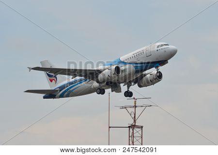 Bangkok, Thailand - Apr 23, 2018. An Airbus A319 Airplane Of Bangkok Airways Taking-off From Don Mua