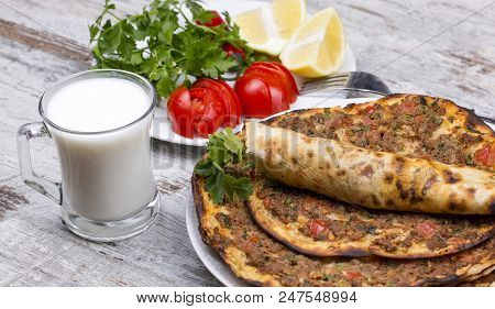 Traditional Delicious Turkish Foods; Turkish Pizza (lahmacun)