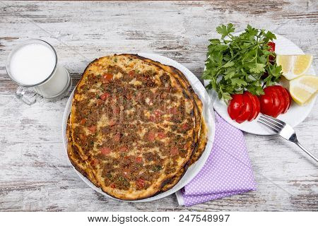 Traditional Delicious Turkish Foods; Turkish Pizza (lahmacun)