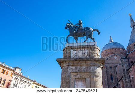 Italy, Padua, The Gattamelata Monument And The Domes Of St.antony Basilica
