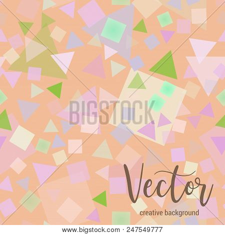 Vector Colorful Background With Random, Chaotic, Scattered Triangles And Squares. Seamless Geometric