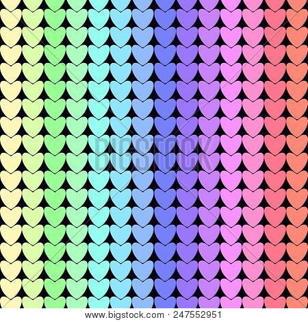 Hearts, Rainbow, Seamless Pattern. Vector Colourful Background