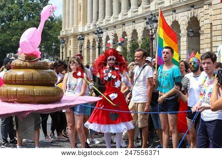 Paris, France-june 30, 2018 : The Participants Of Gay Pride Parade At Concorde Place In Paris, Franc