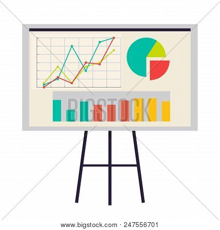 Office Board With Charts And Diagrams Vector Illustration Tripod Isolated On White Background. Drawn
