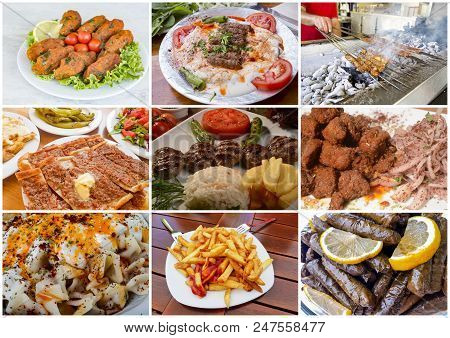 Traditional Delicious Gourme Turkish Foods Collage Various