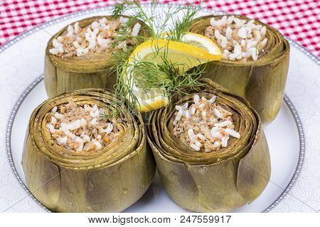 Traditional Delicious Turkish Foods; Stuffed Artichoke (enginar Dolma)