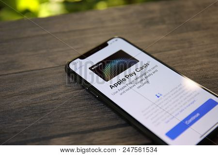 Koh Samui, Thailand - March 22, 2018: Iphone X With Apple Pay On The Screen. Iphone 10 Was Created A