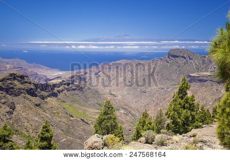Gran Canaria, View From Las Cumbres, The Highest Areas Of The Island, Towards Teide On Tenerife