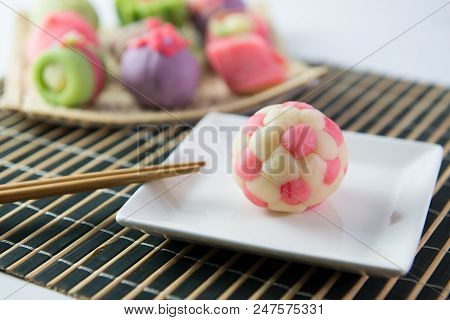 Japanese Traditional Confectionery Cake Wagashi Served On Plate