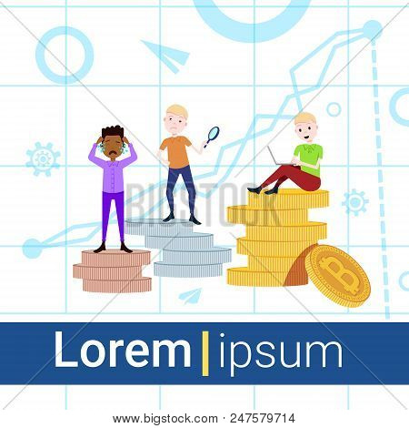 Man On Podium Coins Stack Loser Winner Success Concept Mix Race Character Template For Design Work A