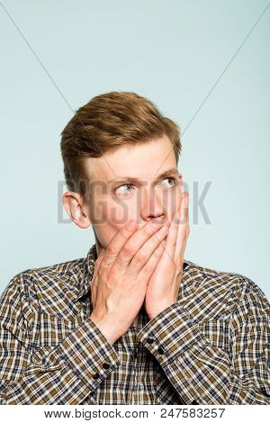 Omg. Man Looking Up And Sideways At Smth Amazing Astonishing Stunning Or Impressive. Portrait Of A Y