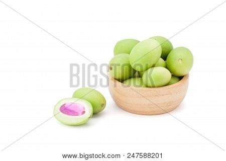 Plum Mango Or Marian Plum Fruits (bouea Macrophylla Griffith) In Wooden Bowl