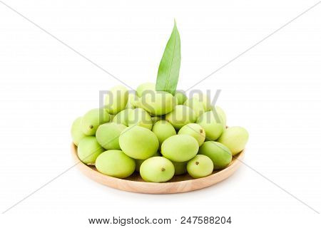 Plum Mango Or Marian Plum Fruits (bouea Macrophylla Griffith) In Wooden Plate