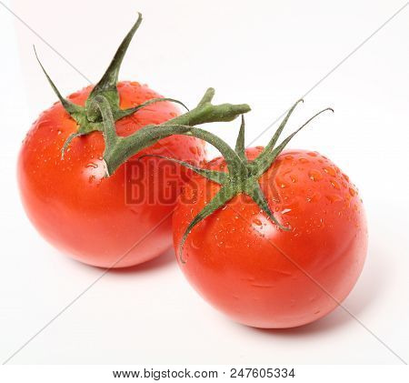 Fresh Organic Tomatoes On White Background. Top View