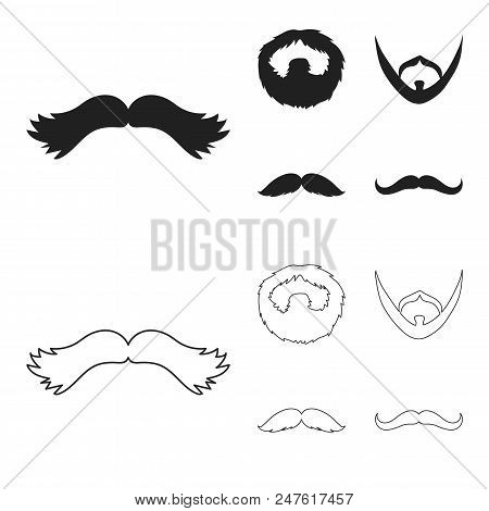 Mustache And Beard, Hairstyles Black, Outline Icons In Set Collection For Design. Stylish Haircut Ve