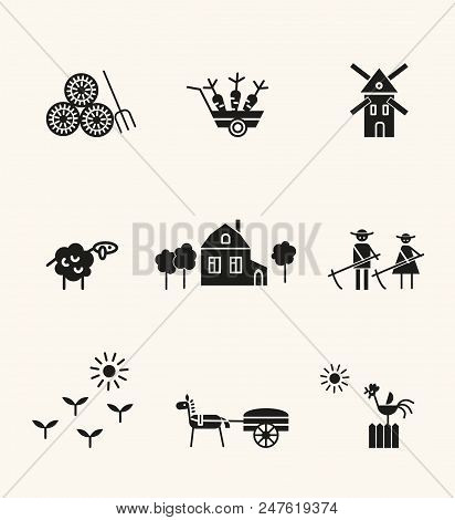 Farm And Agriculture Life Icons. Black Silhouettes.
