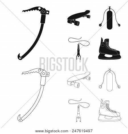 Skateboard, Oxygen Tank For Diving, Jumping, Hockey Skate.extreme Sport Set Collection Icons In Blac