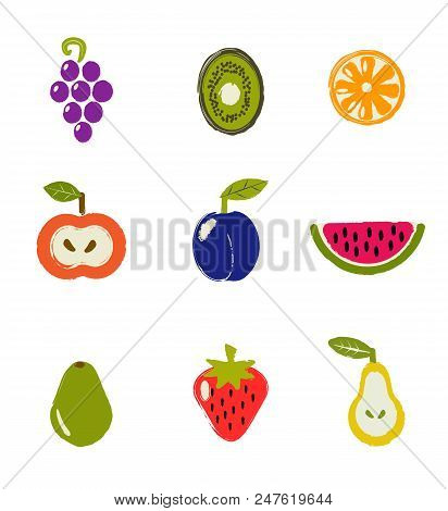 Fruits Icons. Diet, Organic Food, Healthy Lifestyle Design Element