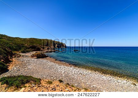 Landscape Of The Coast From Capo Pecora. Stony Coast At Capo Pecora Buggerru Sardinia Italy Europe