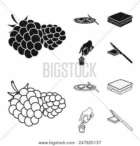 Dessert With Cream, A Sandwich And Other Food. Food Set Collection Icons In Black, Outline Style Vec