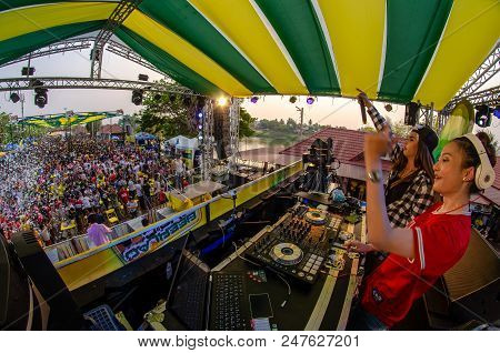 Pakse City, Laos - April 15 2016:beerlao Music Zone In Songkran Festival