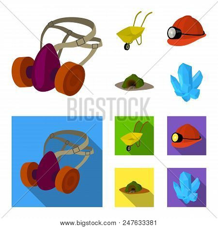 Headphones And Raspirator, Wheelbarrow, Helmet With A Lantern, The Entrance To The Mine.mining Indus