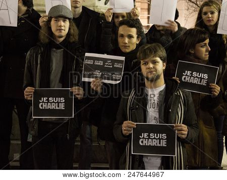 Belgrade, Serbia - January 10, 2015: Young People Holding 