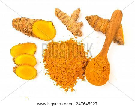 Turmeric Powder (curcuma) Isolated On White Background. Herbal