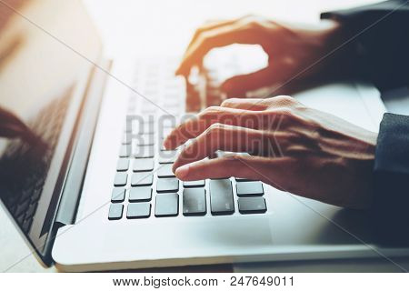 Man Typing Laptop On Social Network Technology