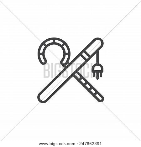 Crook And Flail Outline Icon. Linear Style Sign For Mobile Concept And Web Design. Simple Line Vecto