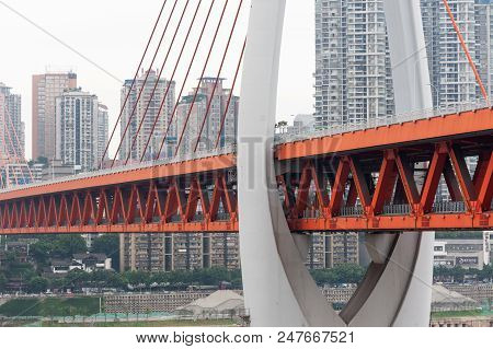 Chongqing, China - June 12, 2018 : Dongshuimen Bridge Above Yangtze River In Daylight