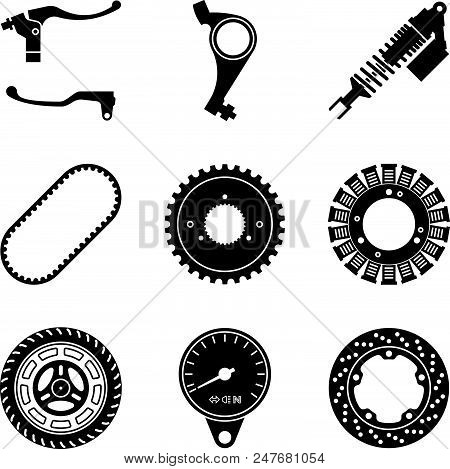 Set Of Motorcycle Parts. Silhouette Flat Vector