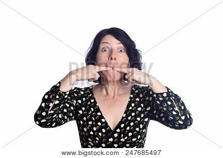Portrait Of A Woman Whistling On White