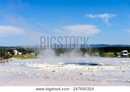 Eruption Of The Great Fountain Geyser In Yellowstone National Park