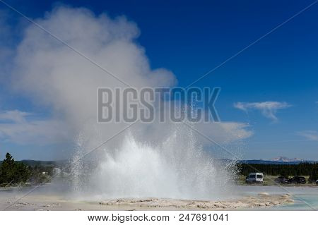 Eruption Of The Great Fountain Geyser In Yellowstone National Park