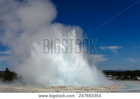 Eruption Of The Great Fountain Geyser In Yellowstone National Park