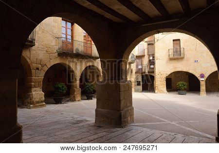 Esglesia Square In Horta De Sant Joan,terra Alta, Tarragona Province, Catalonia,spain