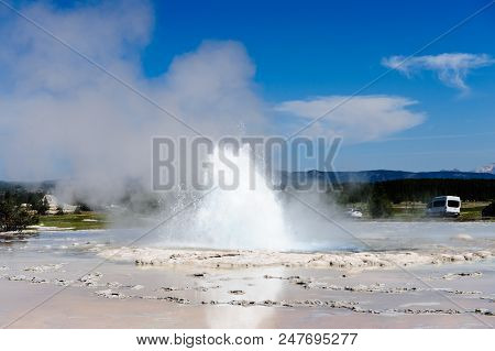 Eruption Of The Great Fountain Geyser In Yellowstone National Park