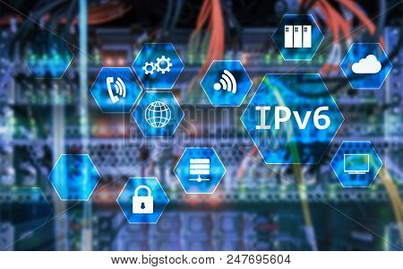 Big Data Analytics, Internet And Modern Technology Concept On Server Room Background.