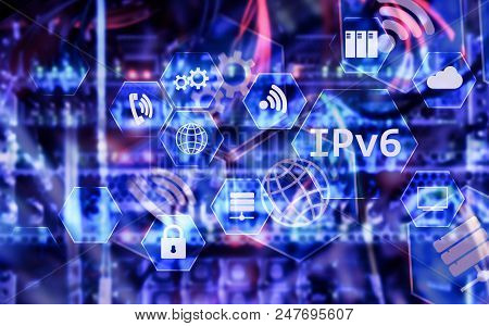 Big Data Analytics, Internet And Modern Technology Concept On Server Room Background.
